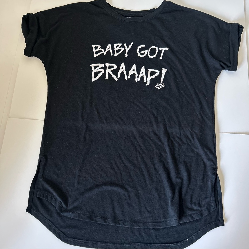 Fox Racing Baby Got Braaap Black Soft Stretch Tee Shirt Top Size XS